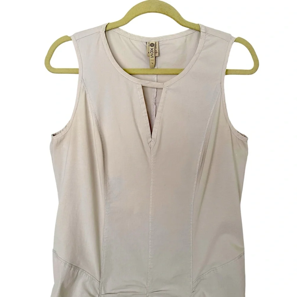 XCVI Ruched Neutral‎ Khaki Sleeveless Dress Cotton Stretch Size L